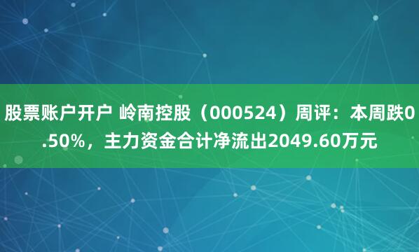股票账户开户 岭南控股（000524）周评：本周跌0.50%，主力资金合计净流出2049.60万元